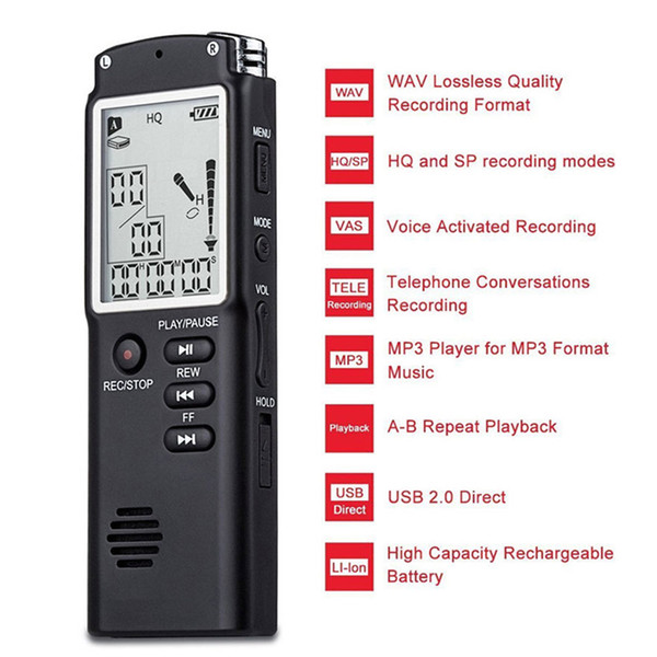 T60 Professional 8GB Time Display Rechargeable Recording Digital Voice Audio Recorder Dictaphone WAV MP3 Lossless Player with LCD Screen