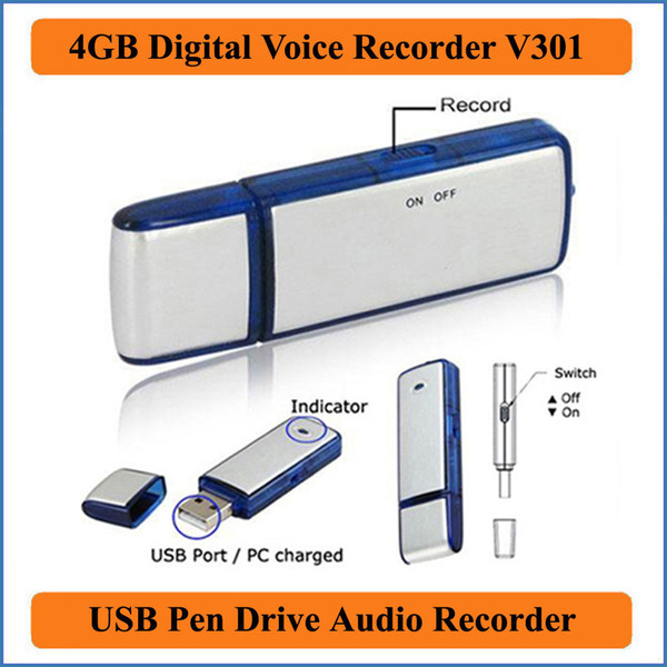 2 in 1 Mini 4GB USB 2.0 Digital Voice Recorder Dictaphone Rechargeable Recording Pen Drive Sound Audio Recorder 150 Hours WAV VR301