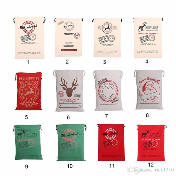 2018 Christmas Gift Bags Large Organic Heavy Canvas Bag Santa Sack Drawstring Bag With Reindeers Santa Claus Sack Bags for kids