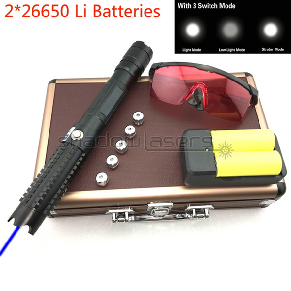 Shadowlasers Black BX8 Military Adjustable Focus 450nm Blue Laser Pointer Powerful Laser Torch Visible Lazer Beam With 2*26650 Li Batteries