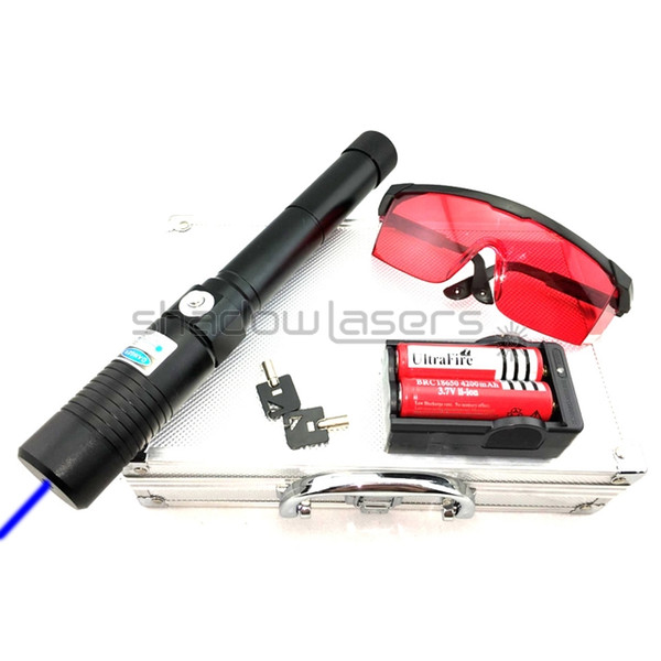 SDLasers BX1-1500II Adjustable Focus 450nm Blue Laser Pointer With 2*18650 Batteries & Charger & Goggles & Safety Key and Aluminium Box