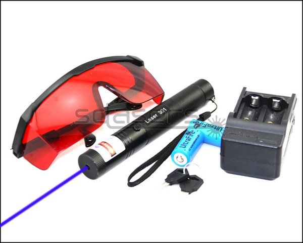 SDLasers BS3-1500 Adjustable Focus 450nm Blue Laser Pointer With 2*16340 Batteries & Charger & 2*Safety Key & Goggles