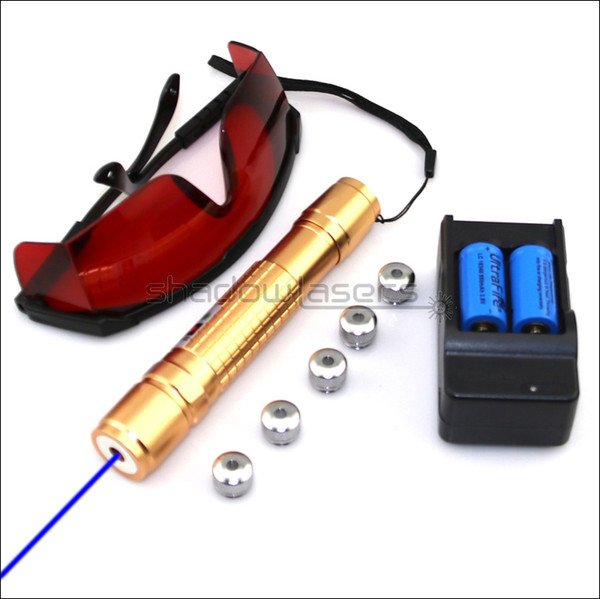 Shadowlasers BX2-C High Power 450nm Blue Laser Pointer Laser Torch Visible Lazer Beam With Batteries & Charger & Goggles & 5 Star Cap