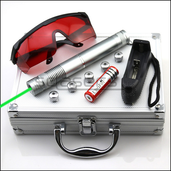 SDLasers GX4-0300 Adjustable Focus 532nm Green Laser Pointer With 1*18650 Li Battery & 5*Star Cap & Charger & Goggles and Aluminium Box