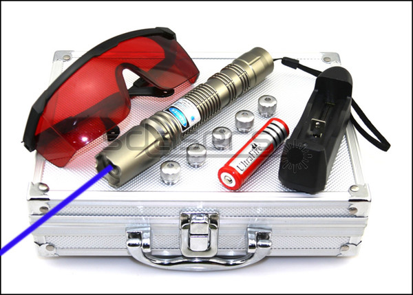 SDLasers BQ3-2500 Adjustable Focus 450nm Blue Laser Pointer With 2*16340 Batteries & 5*Star Cap & Charger & Goggles and Aluminium Box