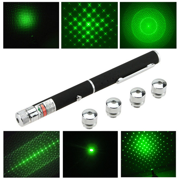 5mW 6in1 Green Ray Beam Laser Pointer Pen Puntero Laser Verde With 5 Different Laser Patterns + 5 Star Caps