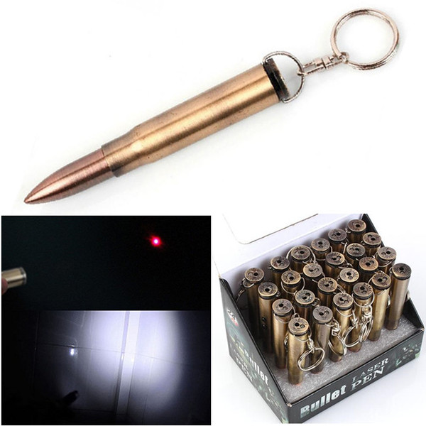 Multifunctional 3in1 Copper Bullet Led Flashlight Mini Red Laser Pointer Ball Pen Led Light For Bullet Style Key Chain Ring with display box