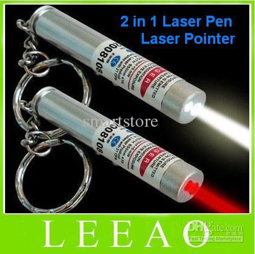 Best Price 700pcs/lot # New 2 in 1 White LED Light and Red Laser Pointer Pen Keychain Flashlight Free DHL FEDEX Shipping