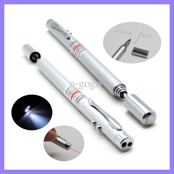 Laser pen MULTI FUNCTION 4 in 1 Red Laser Pointer LED Light Lamp Ball Pen Torch Telescopic Pointer to Teach Silver