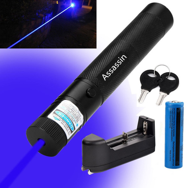 301 Powerful Blue Violet Laser Pen Pointer 405nm Beam Light Blue Violet Laser + 18650 Battery + Charger