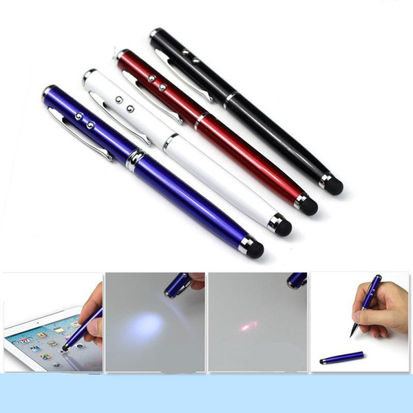 4in1 Capacitive Stylus Pen Laser Pointer Flashlight Samsung IPAD Ballpoint Pen Laser Capacitance Iphone4s Metal Touch Pen Laser Pointers