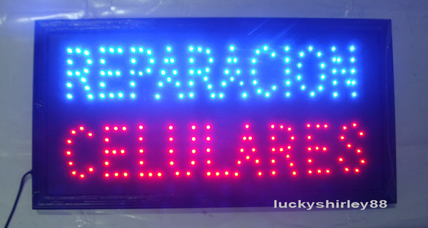 Free shipping hot selling customerized Animated LED REPARACION CELULARES SIGN BOARD SIZE 19x10