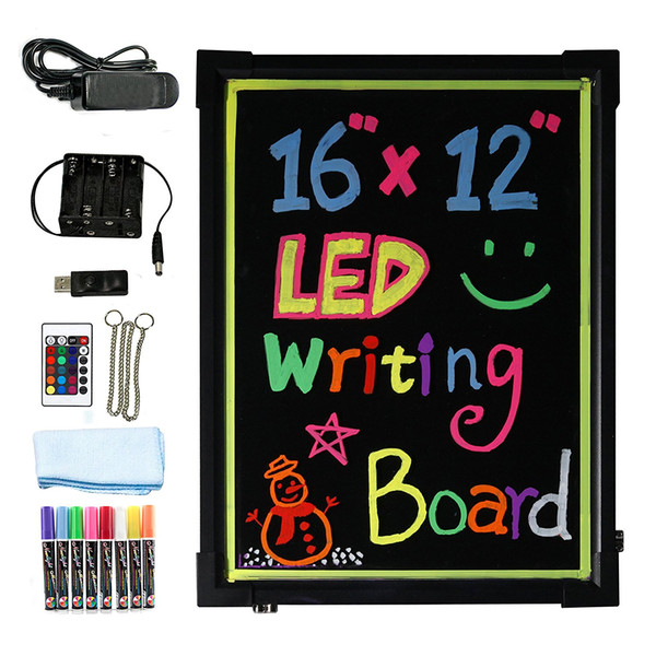 LED Writing Message Board Illuminated Erasable Neon Effect Restaurant Menu Sign with 8 colors Markers, 7 Colors Flashing DIY