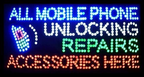 Hot Sale 15.5X27.5 inch indoor Ultra Bright flashing repairs all mobile phone unlocking accessories business shop sign of led-