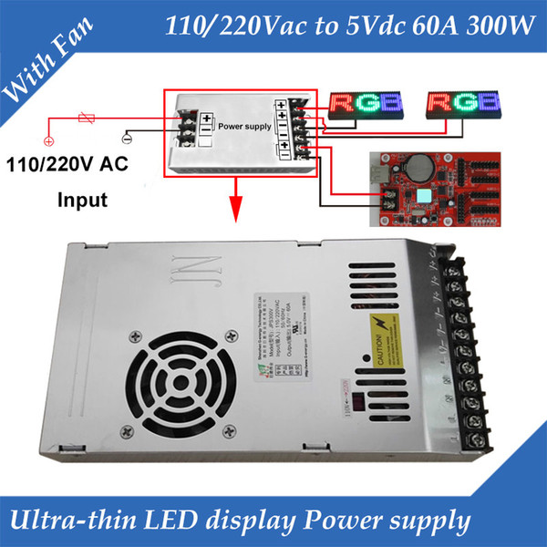 Special LED display power supply With Fan Ultra-thin 110/220VAC Input, 5V 60A 300W Output Switching Power Supply