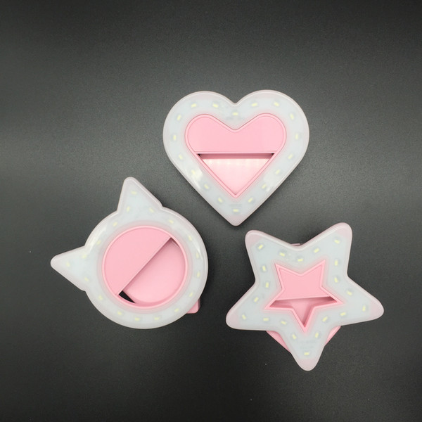 Cute Universal Star Heart Selfie Ring Flash light Clip-on phone USB Charge LED video light Night flash beauty fill selfie lamp