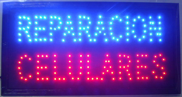 Free shipping hot selling customerized Animated LED REPARACION CELULARES SIGN BOARD SIZE 19x10