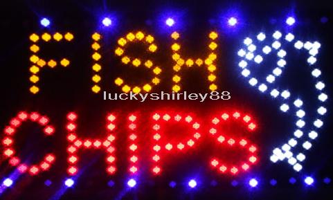 Free shipping hot selling customerized Animated LED FISH CHIPS SIGNS BOARD SIZE 19x10