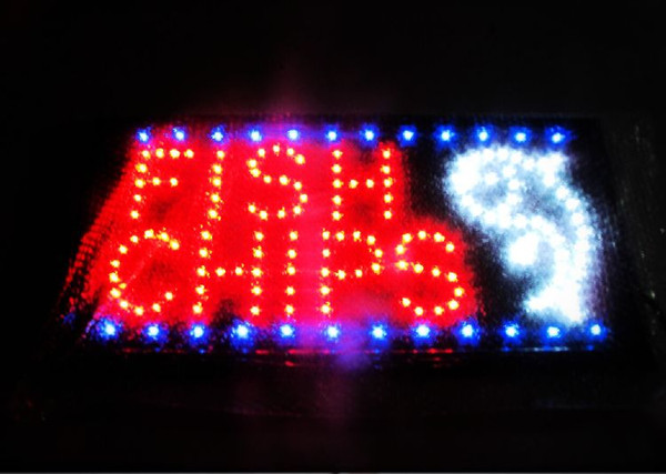 Super Bright Fish Chips Led Sign 10X19 inch semi-outdoor flashing custom led signs