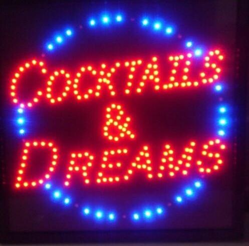 Led- 2016 hot sale 10X19 inch indoor Ultra Bright Cocktails AND Dreams store Neon light signs led billboards Wholesale