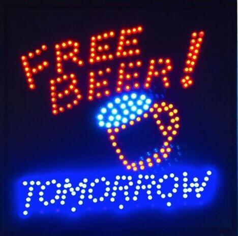 2016 direct selling custom 19X19 inch led sign beer bar pub Ultra Bright Tomorrow Free Beer bar drink pub led neon sign Wholesale