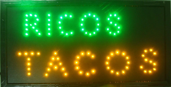 Led- 2016 hot sale 10X19 inch indoor Ultra Bright ricos tacos/delicious tacos store Neon light sign wholesale