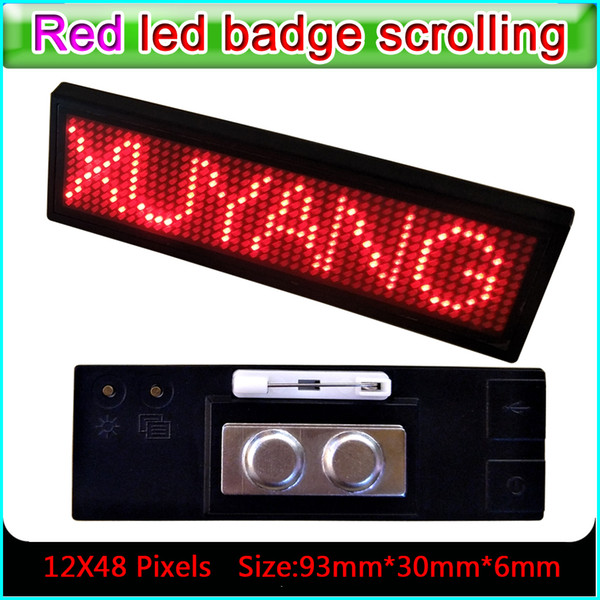 High Quality 12*48 Pixels Red Color Scrolling Message Led Name Badge Rechargeable Led Name Tag For Event With Multi-lingual