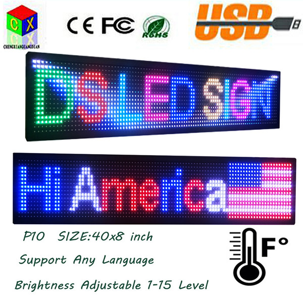 P10 SMD Outdoor Full Color LED sign 40X8 inch USB Programmable Rolling Information 1000x200MM LED Display Screen