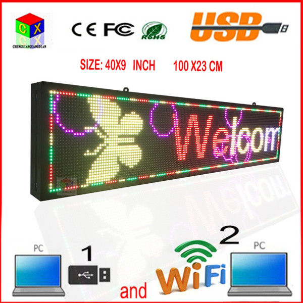 P6 WiFi indoor led display screen 40X9 inch full-color RGB LED sign wireless and usb programmable rolling message