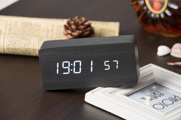 Top Sale Quality Digital LED Alarm Clock Sound Control Wooden Despertador Desktop Clock USB/AAA Powered Temperature Display Hours