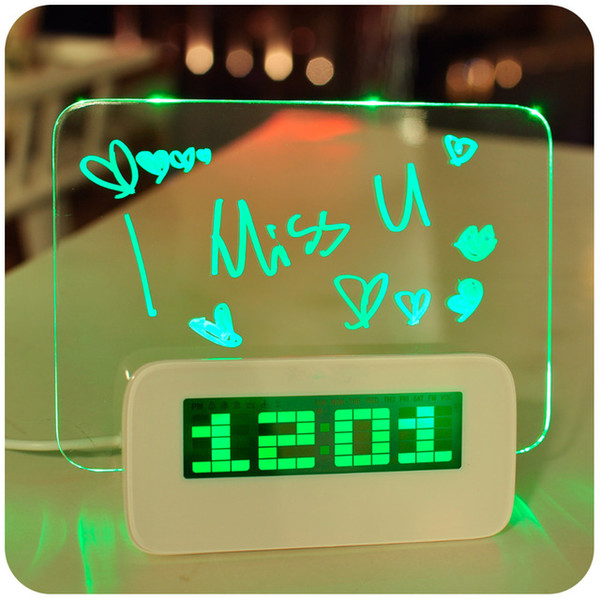 Blue Green LED Fluorescent Digital Alarm Clock Electronics with Message Board USB 4 Port Hub For Free Shipping