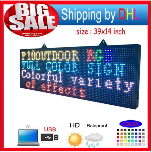 free shipping FULL COLOR RGB Programmable Led Signs/ P10 39 by 14 inch Outdoor led Scrolling Message Display