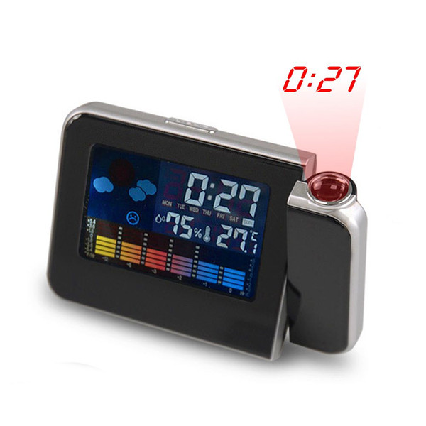 Digital Weather Forecast LCD Screen Clock Snooze Alarm Clock Color Display LED Backlight Table Desktop Clocks Projector