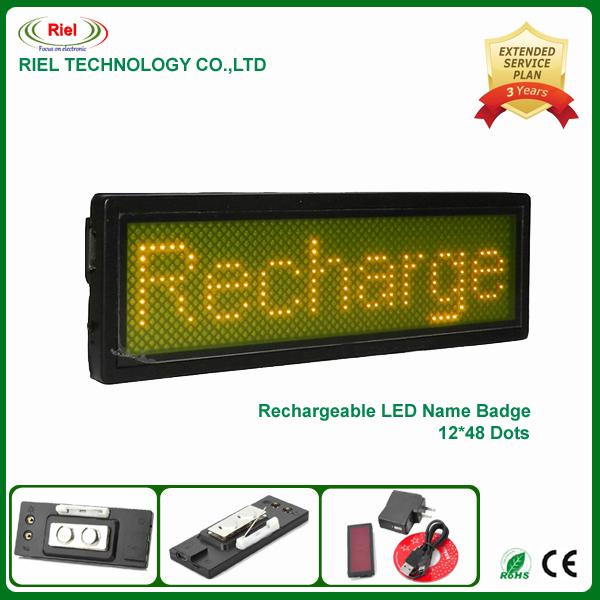 LED Name Badge Scrolling Signs Programmable Text Moving Recharageable Yellow Edit by PC 91 mm