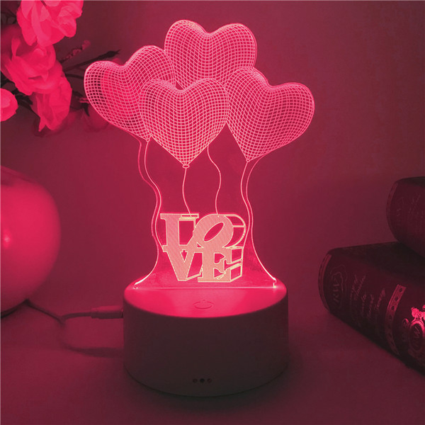 3D Heart Girl Gift Smart Home Colorful Led 3d Night Light LED Remote Control Colorful Visual Lights