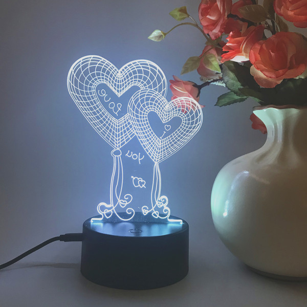 3D Love Hert Smart Home Colorful Led 3d Night Light LED Remote Control Colorful Visual Lights