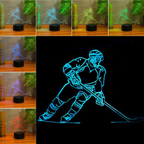 7 Colors 3D Hockey Player Night Acrylic LED Night Light Touch Table Desk Lamp