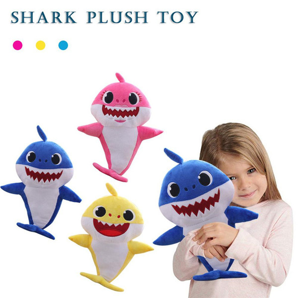 2019 Soft Dolls Baby Shark Cartoon Toys With Music LED Cute Animal Plush Baby Toy Shark Baby Dolls Singing English Song Children gift