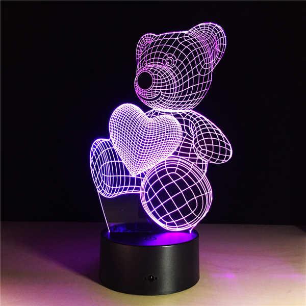 Wholesale acrylic light panel touch switch control Hot lovely bear pattern 3D illusion lamp 3D LED light