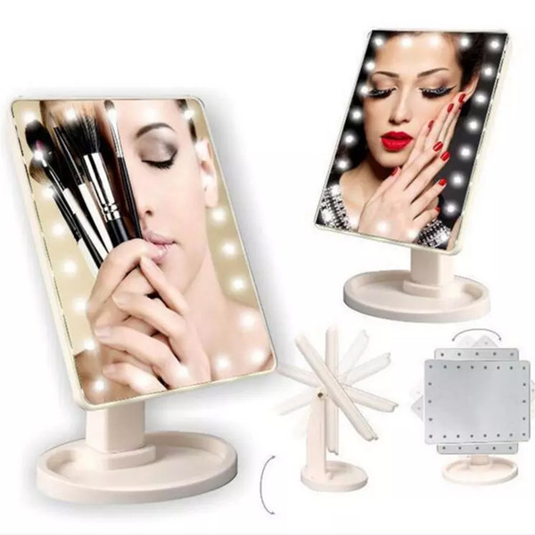 Make Up LED Mirror 360 Degree Rotation Touch Screen Bathroom Dressing Cosmetic Folding Portable Compact Pocket With 22 LED Light Makeup Mirr