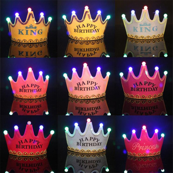 Cosplay King Princess Crown Party Hats Led Happy Birthday Cap Luminous Led Christmas Hat Colorful Sparkling Headgear