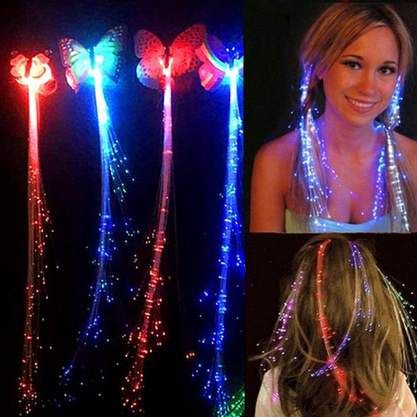 butterfly Colorful LED Ligth Up Hair Braid Glowing Flash Hairpin Luminous Light Up LED Party Hairpin Decoration Flash Braid Hair