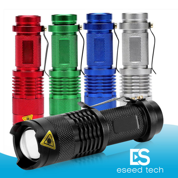 5 Colors Flash Light 7W 300LM CREE Q5 LED Camping Flashlight Torch Adjustable Focus Zoom waterproof flashlights Lamp