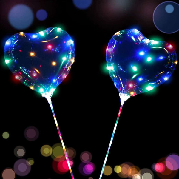 Love Heart Shape LED Lights Balloons Night Lighting Bobo Ball Christmas Wedding Decoration Star Shape Luminous Balloons With Stick