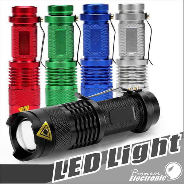 5 Colors Flash Light 7W 300LM CREE Q5 LED Camping Flashlight Torch Adjustable Focus Zoom waterproof flashlights Lamp