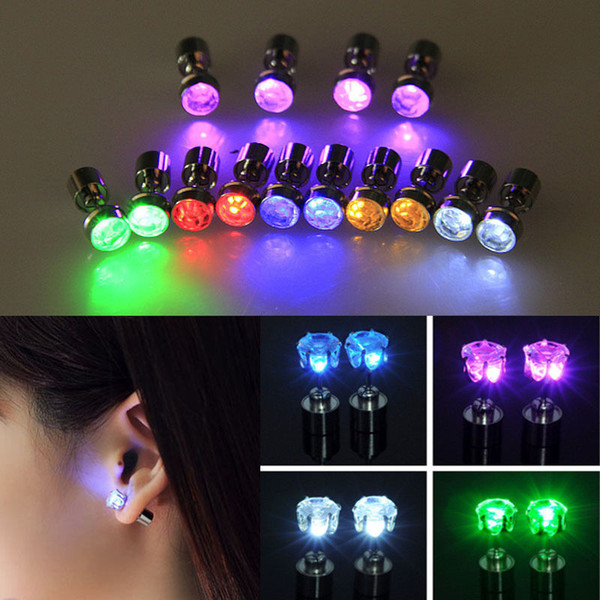 Fashion Light Up Bling LED Stud Earrings Flash Style Glowing Crystal Rhinestone Crown Ear Studs Party Jewelry Accessories MOQ:50Pairs