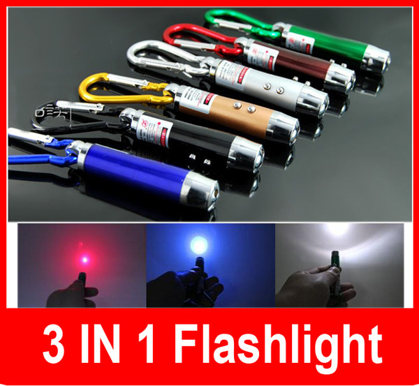 3 in 1 5 mw Laser Pen Pointer + Mini LED FlashLight Torch Flashlight +Emergency Keychain Free Shipping