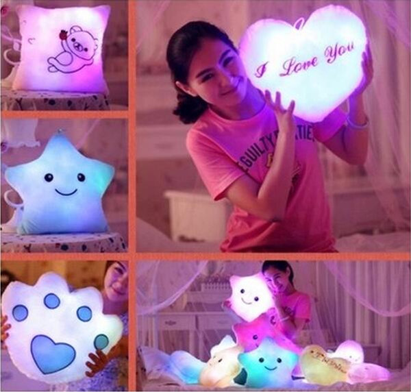 Free Ship 1 Set led flash light Star Paw Heart Love pillow cushion LED musical seven color changing pillow Party Birthday Christmas Gift