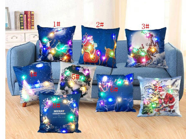 LED Merry Christmas Flashing Pillow Case 45*45cm LED Light Pillows Cushion Cover Light Up Pillowcase Car Home Sofa Christmas festival Decora