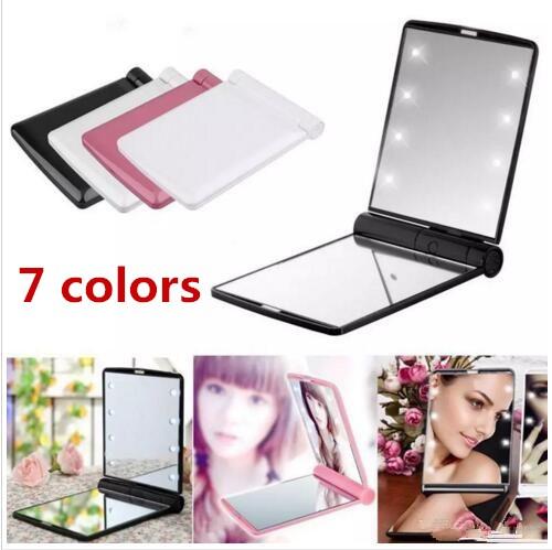 8 LED Cosmetic Makeup Mirror Desktop Folding Portable Compact Pocket Lady Luminous Make up Mirror Lights Lamps for Girl friend gift DHL